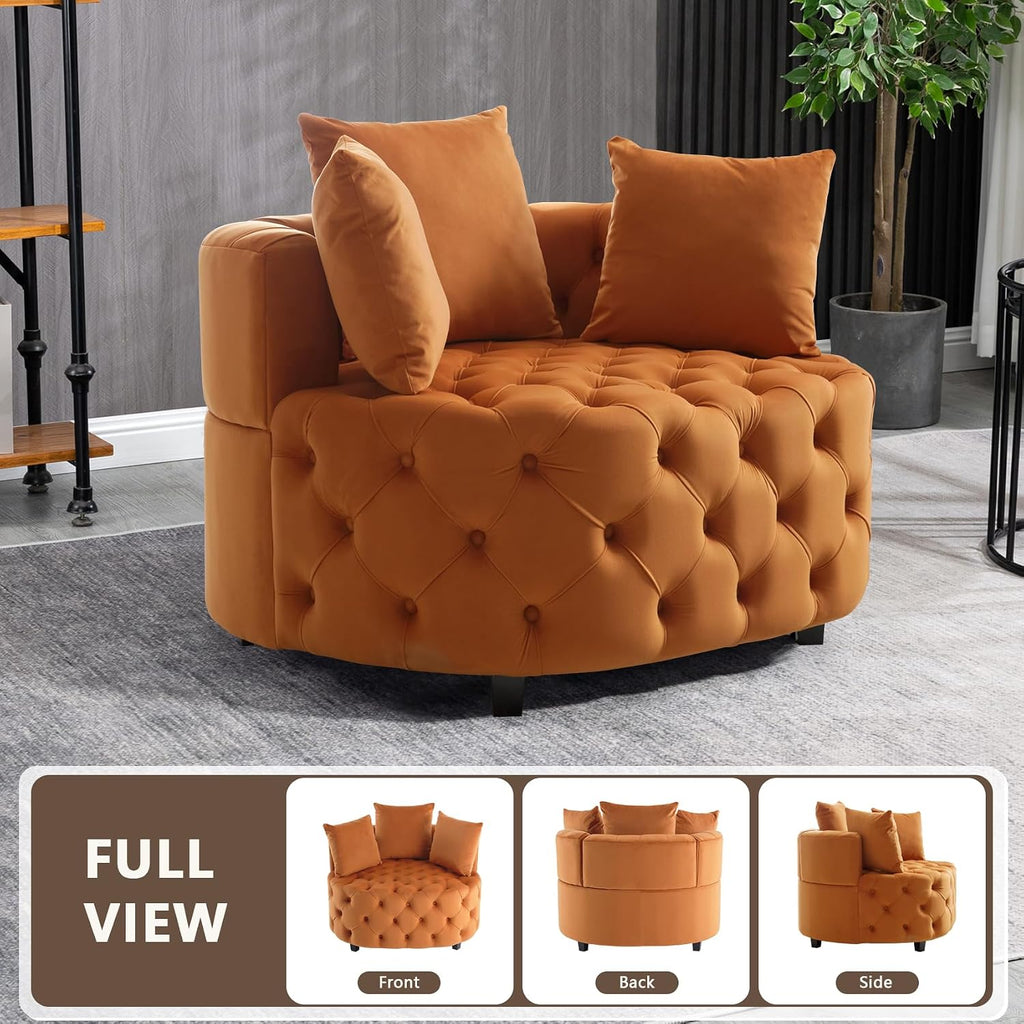mikibama Round Barrel Accent Chair, Oversized Upholstered Sofa, Velvet High-Resilience Sponge Sofa Chair for Living Room, Bedroom, Apartment