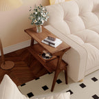 Solid Wood End Table, 2-Tier Side Table with Storage Shelf, Wooden Modern Accent Slim Bedside Table for Sofa, Living Room, Bedroom, Small Space, Easy Assembly, Rustic Brown
