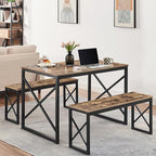 VECELO Kitchen Table with 2 Benches for 4, Wood Dining Room Dinette Sets for Breakfast Nook and Small Space, Brown