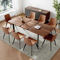 HIPIHOM Extendable Dining Table Set for 8, Walnut Kitchen Table with Chairs | 63"- 78.7" Adjustable Walnut Dinner Table, Metal Base, Dining Room Table with 8 PU Leather Chairs, Seats 6-8 for Apartment