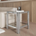 Square Glass End Table with Clear Tempered Glass Top & Silver Stainless Steel Legs, Modern 2-Tier Small Glass Side Table for Living Room, Home Office, Glass Accent Table Easy to Assemble