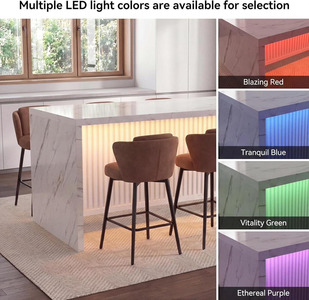 71’’ Large Faux Marble Dining Table for 6 People, 37.4’’H Tall Modern Kitchen Island with LED Lights, Rectangle Kitchen Dining Table for Home