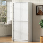72 Inch Farmhouse Kitchen Pantry Cabinet with Unique Curved Design, 4-Door Storage with 8 Adjustable Door Shelves, 3 Adjustable Shelves & Hidden Drawer, Freestanding (Curved Design + White)