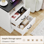 18" Farmhouse Nightstand Set of 2 with Charging Station, White End Table with 2 Drawers Storage, Wood Night Stand Side Table, Modern Bedside Cabinet for Bedroom Living Room, Dresser for Small Place