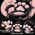 Pink Gaming Chair Cute with Cat Ears Paw Lumbar and Cushion,Ergonomic Computer Chair with Footrest,Reclining PC Game Chair for Girl Computer Chair 300lbs for Adult
