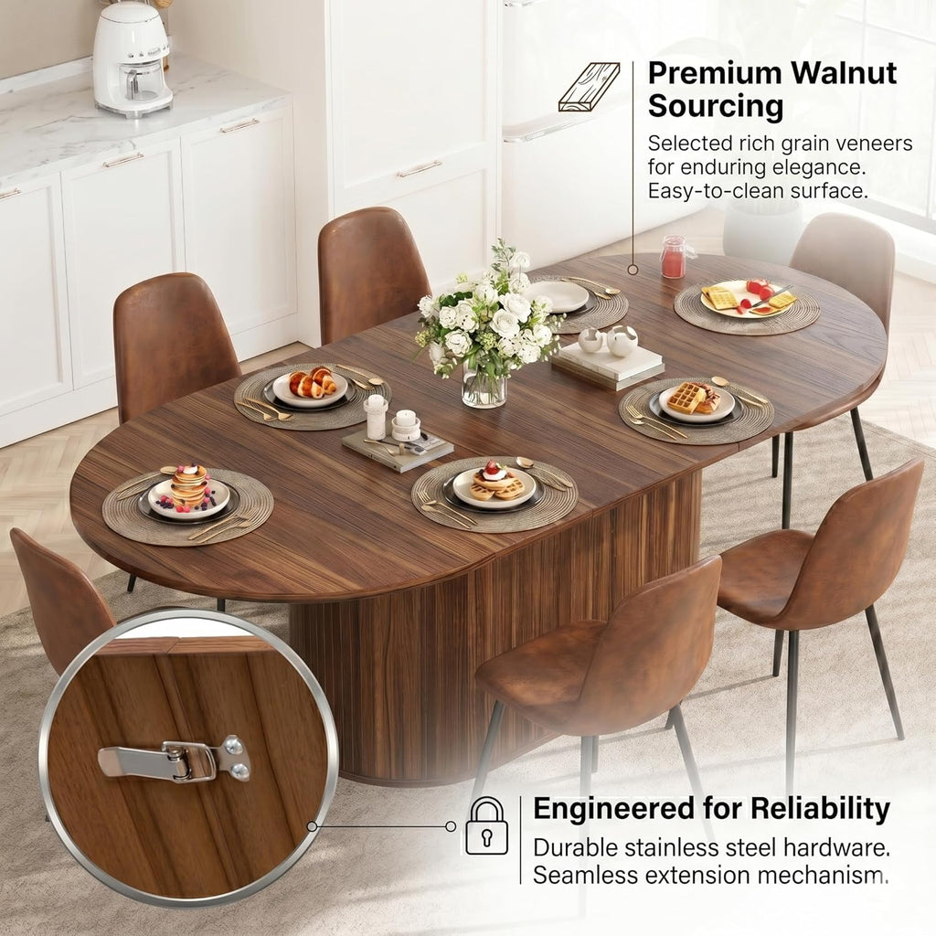 55"-71" Extendable Dining Table Set for 8, Oval Dining Room Table Set for 8, Modern Wood Kitchen Table Upholstered Chairs Set of 8, Ideal for Dining Room,Office, Space-Saving