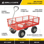 Gorilla Carts 800-Pound Capacity Heavy Duty Steel Mesh Versatile Utility Garden Wagon with Easy Grip Handle for Outdoor Hauling, Red, Model GOR800-COM