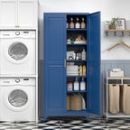SteeLoong 75”Metal Pantry Storage Cabinet with Doors & 5 Adjustable Shelves | Kitchen Pantry Cabinet,Blue Kitchen Cabinet with 2 Gold Handles,Tall Cabinet for Livingroom,Pantry, Bathroom,Kitchen,Garage