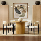 Morden Fort Set of 4 Chenille Upholstered Dining Chairs with Arms,Black Metal Frame with Gold Accent,Padded Kitchen,White