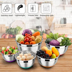 LIANYU Nesting Mixing Bowls Set of 6 with Airtight Lids, Size 7, 3.5, 2.5, 2, 1.5, 1QT, Large Stainless Steel Metal Bowls for Baking Cooking Food Storage, Non-slip Bottom, Colorful
