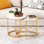 LDAILY Nesting Coffee Table Set with Marble-Look Top, 2-Piece | Golden Steel Frame, Easy Assembly, Accent Stacking Side Table, for Bedroom, Living Room, Apartment
