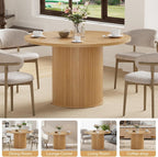 HOMMPA 48'' Round Dining Table for 4-6 Kitchen Table Circle Dinner Table with Wood Strip Base for Kitchen Dining Living Room Natural