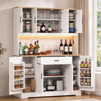 FUQARHY 71" Kitchen Pantry Storage Cabinet, Tall Kitchen Hutch with Charging Station, 55" Wide Large Food Pantry Storage Cabinet with LED Light, Drawers and Adjustable Shelf for Dining Room (White)