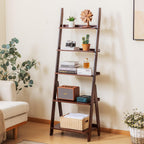 Maydear Bamboo Ladder Shelf Bookcase, 5-Tier Leaning Bookshelf Free Standing Organizer Storage Shelves for Living Room, Bedroom, Kitchen, Home Office, Balcony, Dark Walnut