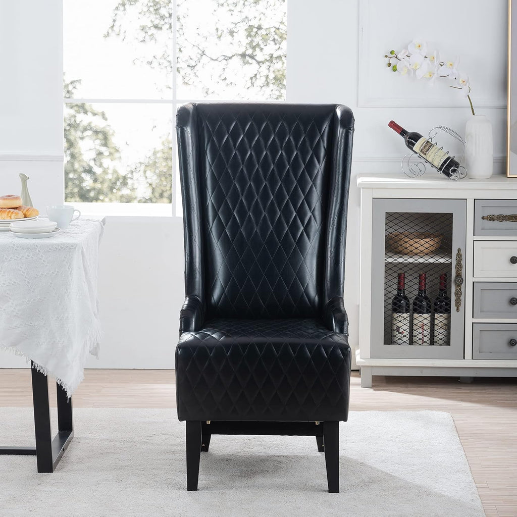 Henf High Back Dining Chair Set of 2, Upholstered Wing Back Dining Chairs King Throne Royal Chair, Retro Accent Dinner Chairs for Dining Room, Dressing Room, Bedroom, Living Room, Black PU Leather
