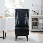Henf High Back Dining Chair Set of 2, Upholstered Wing Back Dining Chairs King Throne Royal Chair, Retro Accent Dinner Chairs for Dining Room, Dressing Room, Bedroom, Living Room, Black PU Leather