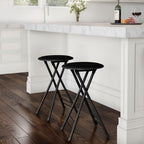 Lavish Home Folding Stool with Padded Backless Seat Set of 2, Black, 24” | Counter Height Bar Stools with 225lb Capacity, Portable Indoor & Outdoor, Extra Seat for Kitchen, Rec Room or Camping
