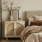 Rattan Cabinet, Storage Sideboard with 2 Doors, Beige Boho Buffet with Adjustable Shelf, Premium Wood Credenza. [Beige, 1pc]