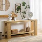 Console Sofa Table with Storage, 63" Long Wood Console Table with Beaded Trim and Storage Shelf, 2-Tier Narrow Entryway Table for Hallway, Foyer, or Behind Couch Living Room