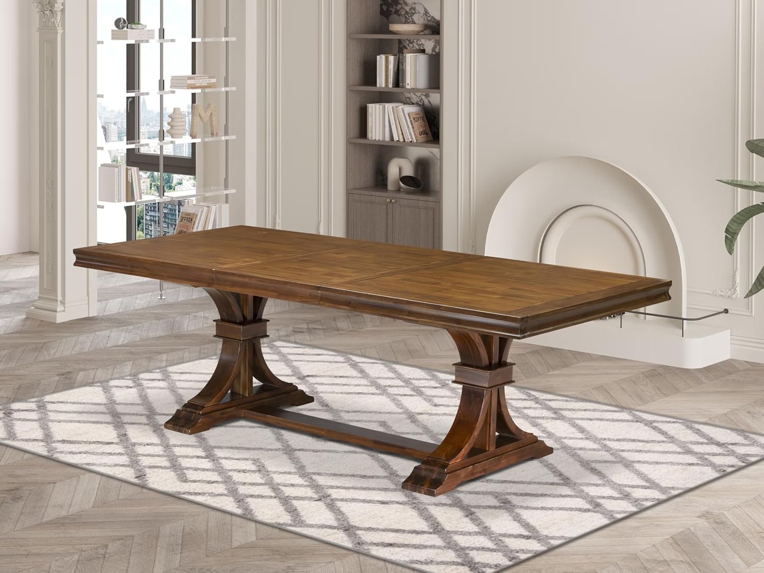 LET-AWA-TP - A Wooden Dining Table with Removable Rectangular Tabletop - Antique Walnut Finish