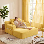 Oversized Chaise Lounge Chair Indoor, Upholstered Single 68''Convertible Sofa Bed with Storage Pocket, Frameless Design & Compression Foam for Small Spaces, Living Room, Apartment, Yellow