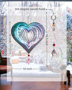 3D Heart Wind Spinner - Flowing Light Effect, Purple-Green Gradient Metal Spinner for Outdoor Garden Decor, Unique Gift for Mom & Women