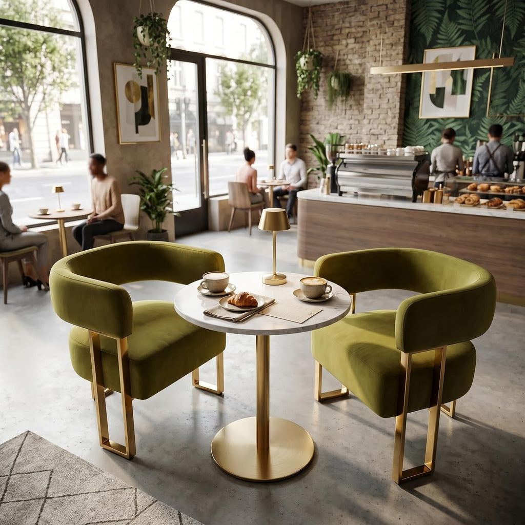 Modern Barrel Accent Chair, Living Room Side Chair with Golden Metal Legs, Soft Velvet Reading Armchair for Bedroom, Upholstered Club Chair for Reception Room/Lounge/Office, Olive