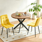 Homedot Small Dining Table Set for 2,37-in Round Kitchen Table Chairs Set Space Saving, Rustic Brown Breakfast Nook Dinner Table with Yellow Dining Room Side Chairs Upholstered for Dining Hall
