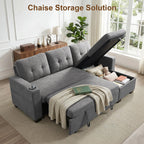 82" L Shaped Sleeper Sofa Bed, Pull Out Sectional Couch with Storage Chaise/Reclining Backrest, Sectional Couches for Living Room with USB Port, Foldable Table, Cup Holder, Side Pocket, Light Grey
