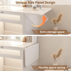 Vipbear White Vanity Desk Small Makeup Vanity Table with Mirror&Lights | Dressing Tables with Power Oulet 2 RGB Drawers Cabinet 6 Shelves Glass Top 10 LED Bulbs 3 Color Modes Folding Panel