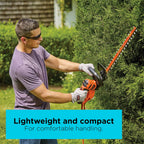 BLACK+DECKER 22" Electric Hedge Trimmer, Lightweight 4.0 Amp Corded Dual Action Shrub Trimmer, Full Wraparound Handle, High Output Low Vibration (BEHT350FF)