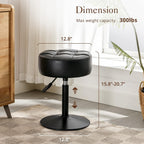 LUE BONA Adjustable Vanity Stool 15.8"-20.7", 360° Swivel Faux Leather Chair, 300lbs Capacity for Makeup Room, Bathroom, Living Room, Black