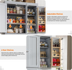 71" Tall Kitchen Cabinet Pantry Storage,Modern Kitchen Hutch Cabinet with Doors and Adjustable Shelves,Large Freestanding Food Pantry with 2 Drawer for Dining Room, Living Room, Hallway,Grey
