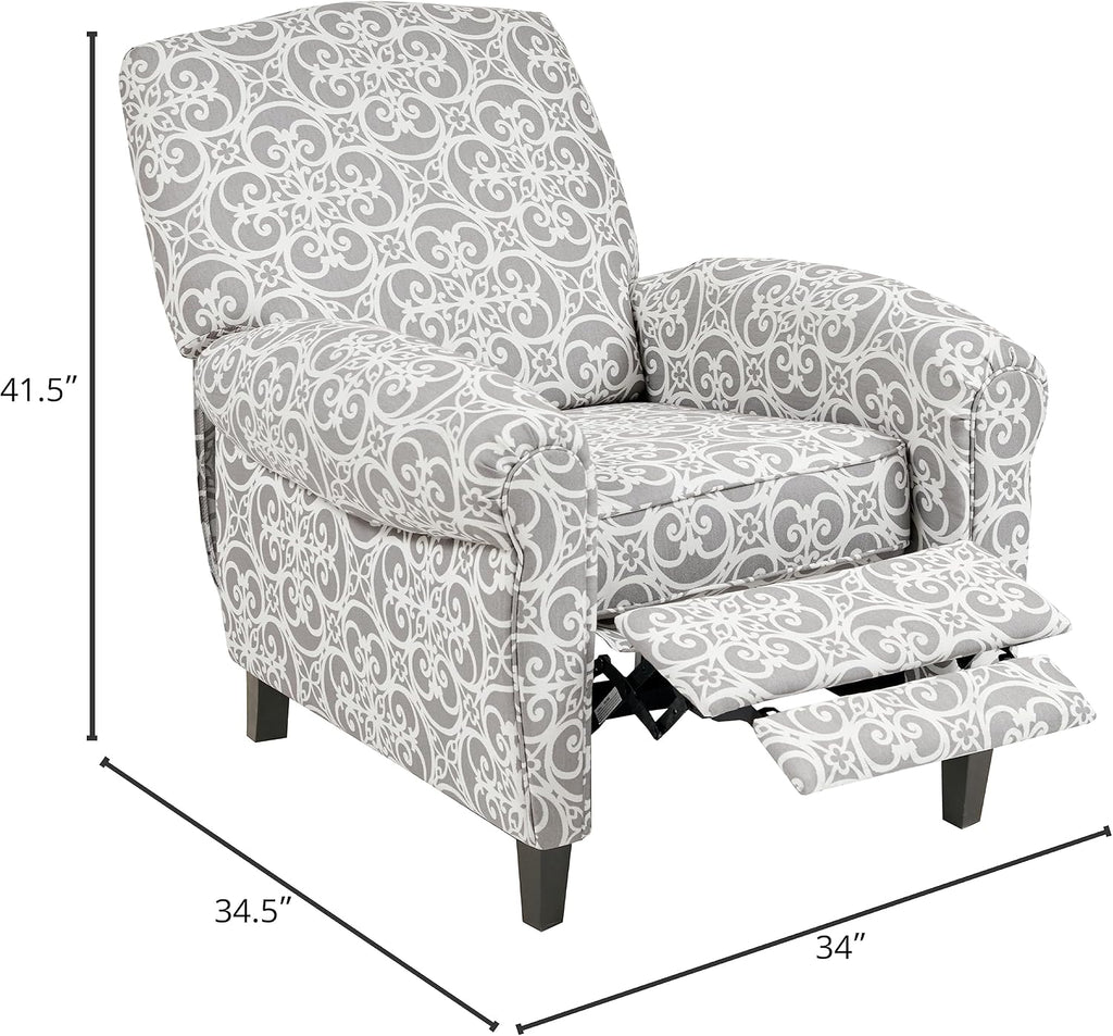 Madison Park Kirby Recliner Chair - Solid Wood, Plywood, Rolled Back Button Tufted Accent Armchair Modern Classic Style Family Room Sofa Furniture, Grey