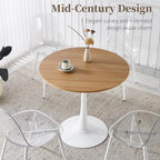 31.5 Inch Round Dining Table,Mid-Century Tulip Table with Metal Pedestal Base,Modern Leisure Table for Small Space Kitchen Dining Room,Easy Assembly,White and Oak
