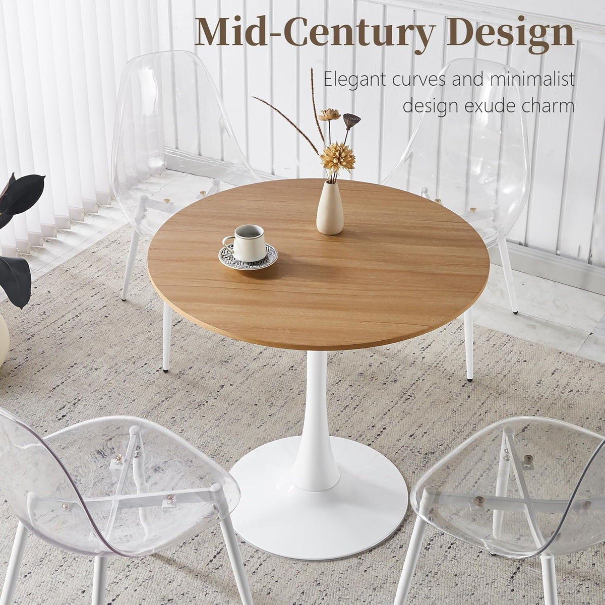 31.5 Inch Round Dining Table,Mid-Century Tulip Table with Metal Pedestal Base,Modern Leisure Table for Small Space Kitchen Dining Room,Easy Assembly,White and Oak