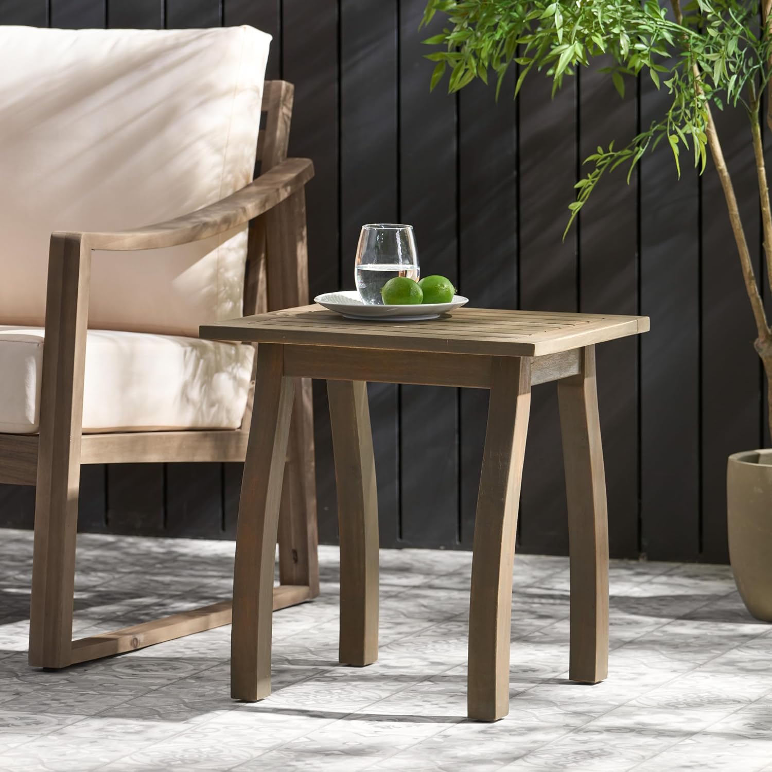 Selma Accent Table: Modern Acacia Wood Side Table - Compact 19x19 Inch End Table for Small Space Living & Home Office Use