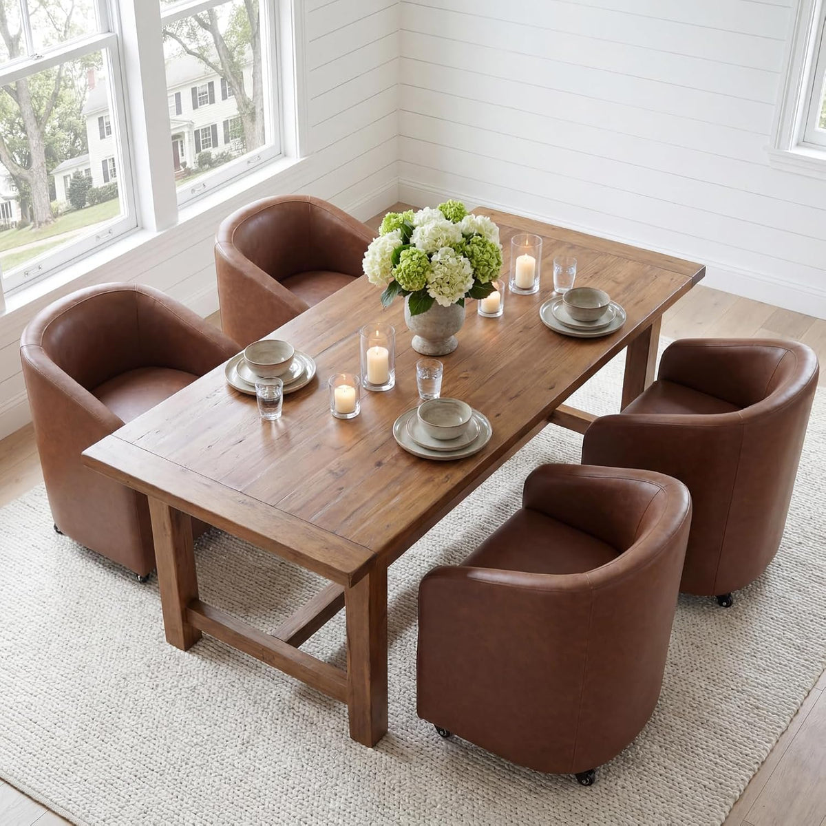 BESTANO Set of 2 Modern Upholstered Dining Chairs with Swivel Casters, Faux Leather Barrel Back Accent Side Chair for Dining Room Living Room,Brown