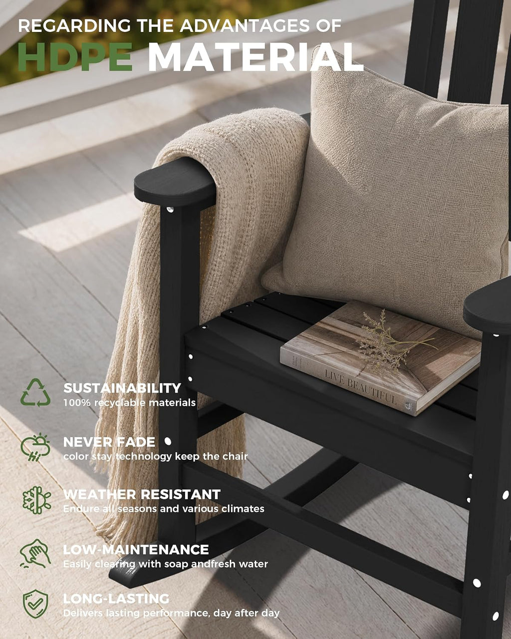 Outdoor Rocking Chair Set of 2,HDPE Patio Rocking Chair,All Weather | Relax in Gentle Rock, Create Comfort Everywhere, Share Relaxing Moment Together, Withstand Changing Seasons, Timeless Style