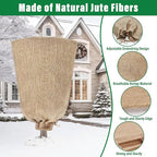 Riare 2 Packs 45 × 70 Inch Burlap Winter Plant Cover Bags with Drawstring- Reusable Large Burlap Sack Plant Frost Protector, Plant Frost Cloth Cold Tree Freeze Blanket for Outdoor Plants Shrubs Fruit
