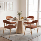 Dining Chairs Set of 4, Fabric Kitchen Side Chair for Living Room | Modern, Upholstered, Ergonomic Curved Backrest, Armrest, Metal Wood Grain Legs, Comfy, Orange