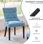 adochr Dining Chairs Set of 4, Upholstered Fabric Dining Room Chairs with Nailhead High Back & Ring Pull & Wooden Legs, Mid-Century Modern Kitchen Chairs for Restaurant, Living Room, Light Blue