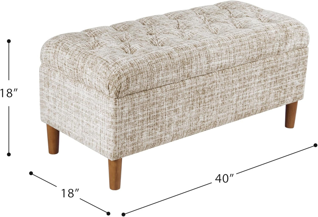 Homepop Home Decor | Tufted Ainsley Button Storage Ottoman Bench with Hinged Lid | Ottoman Bench with Storage for Living Room & Bedroom, Cream Textural Woven