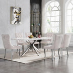70 inch Faux Marble Dining Table for 4-6, Modern Kitchen Table with White Faux Marble Tabletop, Silver Stainless Steel X Base, Rectangular Dining Room Table for Dinner, Party, Meeting, Celebration
