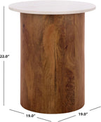 SAFAVIEH Home Collection - Kappie Round Accent Table with White Marble Top & Natural Solid Wood Base (ACC3738A)