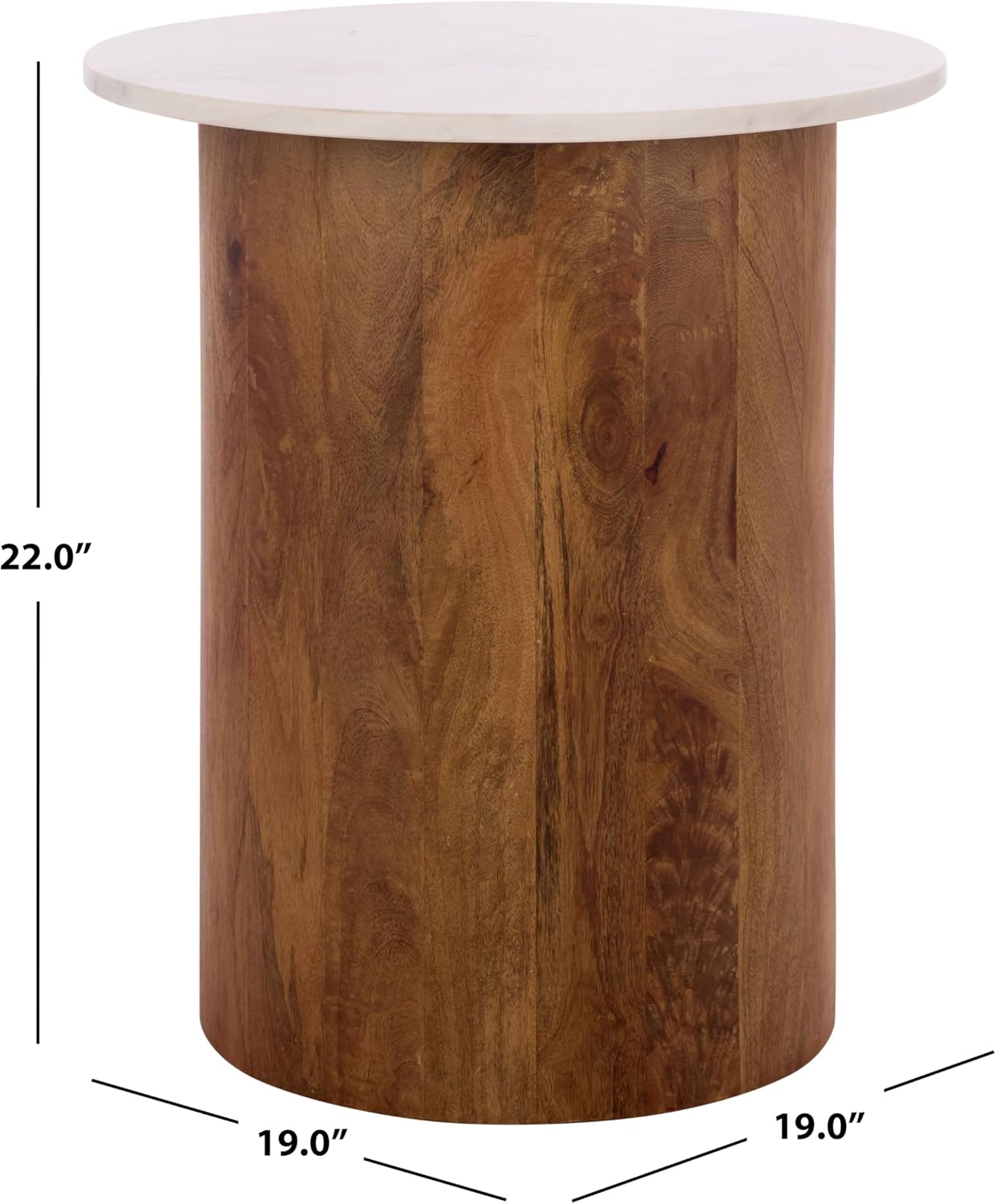 SAFAVIEH Home Collection - Kappie Round Accent Table with White Marble Top & Natural Solid Wood Base (ACC3738A)