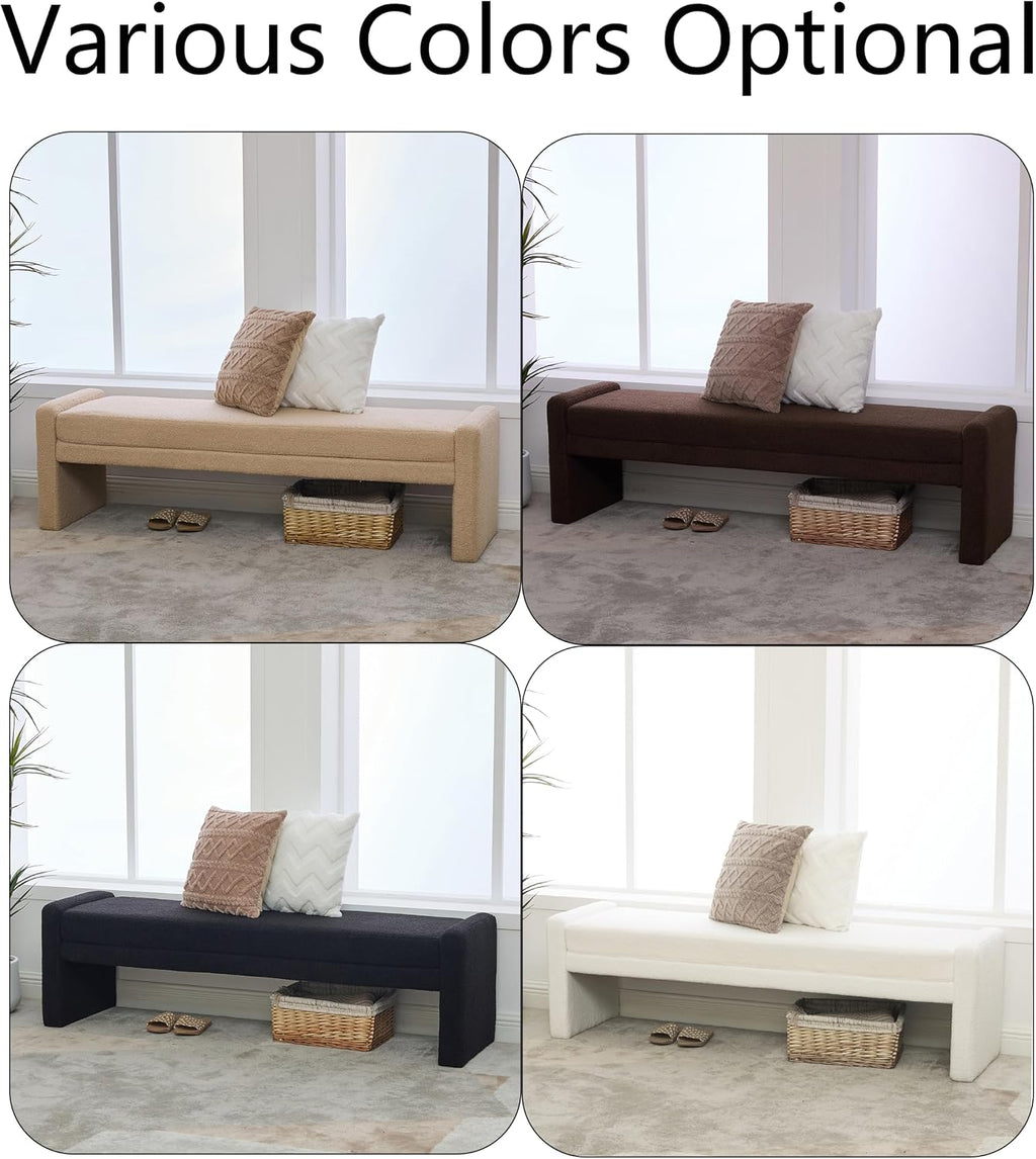 Teddy Bedside Bench for Bedroom King Size,66.9" Minimalist Long Ottoman Benches for Bedroom,Living Room,Entryway,Window,Modern Fuzzy Bed End Bench with Seating for Foot of Bed