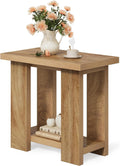 LITTLE TREE 2-Tier Side Table, Farmhouse End Table with Storage Shelves, Small Nightstand Wooden Beside Table Bed Side Table for Small Spaces, Living Room, Bedroom, Light Brown