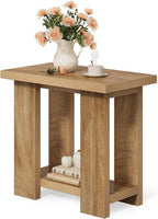 LITTLE TREE 2-Tier Side Table, Farmhouse End Table with Storage Shelves, Small Nightstand Wooden Beside Table Bed Side Table for Small Spaces, Living Room, Bedroom, Light Brown