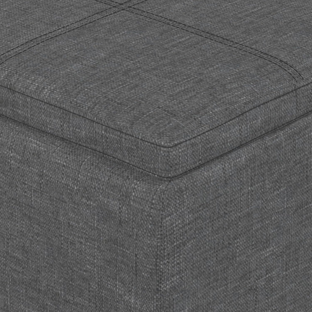 SIMPLIHOME Avalon 42" Wide Linen Look Fabric Storage Ottoman in Slate Grey